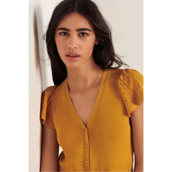 ba&sh Mustard Mini Dress with Short Sleeves 0185 - Picture 2 of 15
